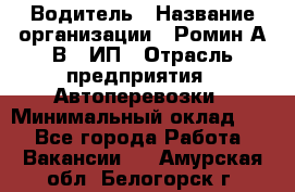 Водитель › Название организации ­ Ромин А.В., ИП › Отрасль предприятия ­ Автоперевозки › Минимальный оклад ­ 1 - Все города Работа » Вакансии   . Амурская обл.,Белогорск г.